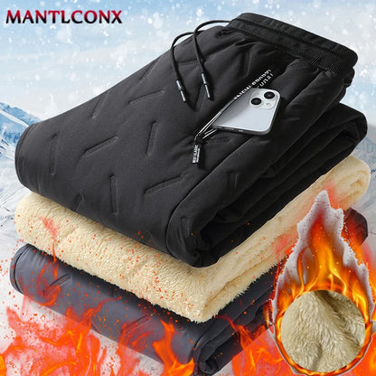 New Fleece Warm Winter Men's Pants Casual Thicken Joggers Pants for Men Thermal Padded Trousers Black Sweatpants Men Waterproof - ZOOMNSTORE