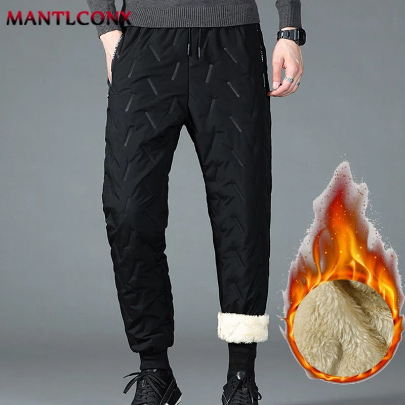 New Fleece Warm Winter Men's Pants Casual Thicken Joggers Pants for Men Thermal Padded Trousers Black Sweatpants Men Waterproof - ZOOMNSTORE