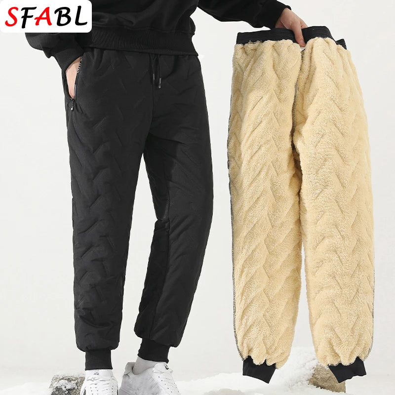 New Fleece Warm Winter Men's Pants Casual Thicken Joggers Pants for Men Thermal Padded Trousers Black Sweatpants Men Waterproof - ZOOMNSTORE