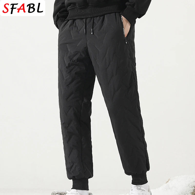 New Fleece Warm Winter Men's Pants Casual Thicken Joggers Pants for Men Thermal Padded Trousers Black Sweatpants Men Waterproof - ZOOMNSTORE