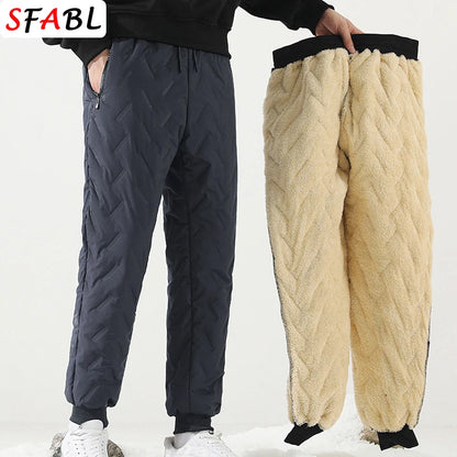 New Fleece Warm Winter Men's Pants Casual Thicken Joggers Pants for Men Thermal Padded Trousers Black Sweatpants Men Waterproof - ZOOMNSTORE