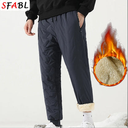 New Fleece Warm Winter Men's Pants Casual Thicken Joggers Pants for Men Thermal Padded Trousers Black Sweatpants Men Waterproof - ZOOMNSTORE