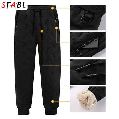New Fleece Warm Winter Men's Pants Casual Thicken Joggers Pants for Men Thermal Padded Trousers Black Sweatpants Men Waterproof - ZOOMNSTORE