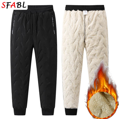 New Fleece Warm Winter Men's Pants Casual Thicken Joggers Pants for Men Thermal Padded Trousers Black Sweatpants Men Waterproof - ZOOMNSTORE