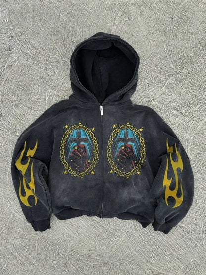 New Trend Hoodie Y2K Personalized Printed Sweatshirt Men's Harajuku Jacket Gothic Zipper Casual Sportswear Loose Fashion Hoodie - ZOOMNSTORE