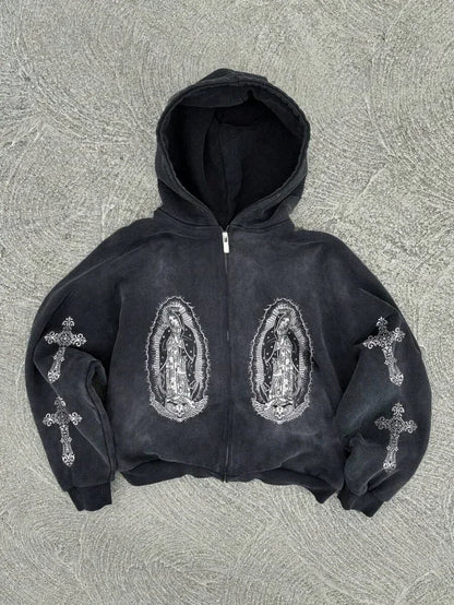 New Trend Hoodie Y2K Personalized Printed Sweatshirt Men's Harajuku Jacket Gothic Zipper Casual Sportswear Loose Fashion Hoodie - ZOOMNSTORE