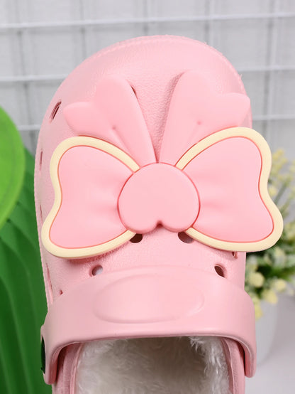 New Winter Bow DIY Girls' Slippers Comfortable Plush Anti Slip Warm Shoes Grils and Boys' Home Slippers For Kids - ZOOMNSTORE