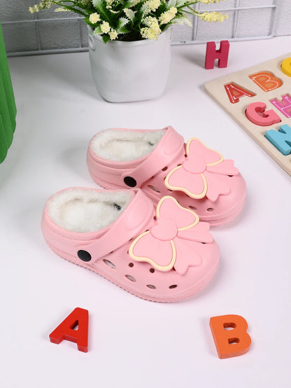 New Winter Bow DIY Girls' Slippers Comfortable Plush Anti Slip Warm Shoes Grils and Boys' Home Slippers For Kids - ZOOMNSTORE
