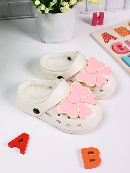 New Winter Bow DIY Girls' Slippers Comfortable Plush Anti Slip Warm Shoes Grils and Boys' Home Slippers For Kids - ZOOMNSTORE