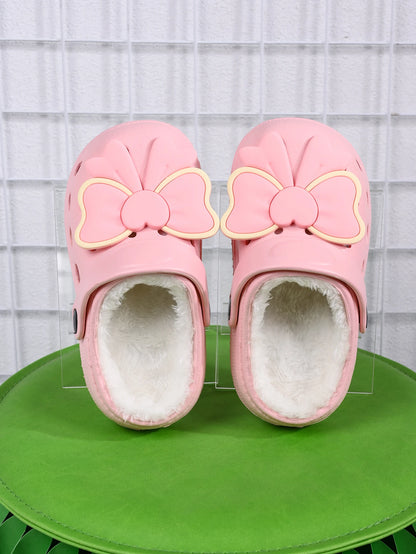 New Winter Bow DIY Girls' Slippers Comfortable Plush Anti Slip Warm Shoes Grils and Boys' Home Slippers For Kids - ZOOMNSTORE