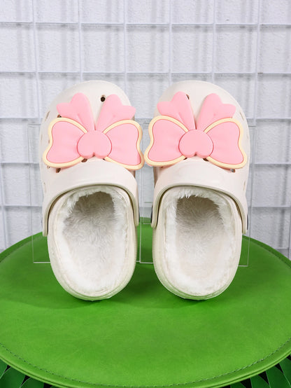 New Winter Bow DIY Girls' Slippers Comfortable Plush Anti Slip Warm Shoes Grils and Boys' Home Slippers For Kids - ZOOMNSTORE