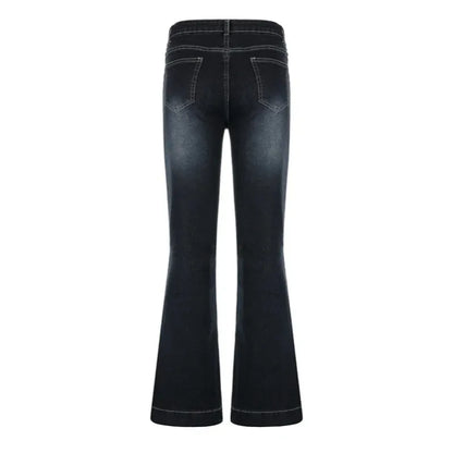 New y2k Flare Jeans Vintage Low Waisted Cute Trousers Aesthetic Streetwear Casual Cargo Pants Women Korean Distressed Jean - ZOOMNSTORE