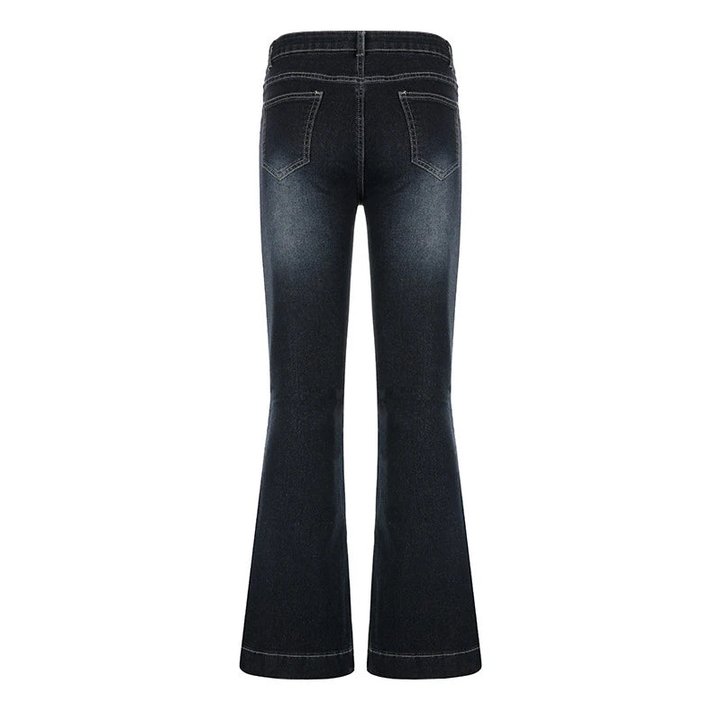 New y2k Flare Jeans Vintage Low Waisted Cute Trousers Aesthetic Streetwear Casual Cargo Pants Women Korean Distressed Jean - ZOOMNSTORE