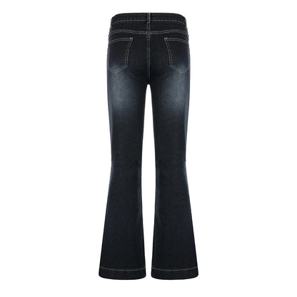 New y2k Flare Jeans Vintage Low Waisted Cute Trousers Aesthetic Streetwear Casual Cargo Pants Women Korean Distressed Jean - ZOOMNSTORE