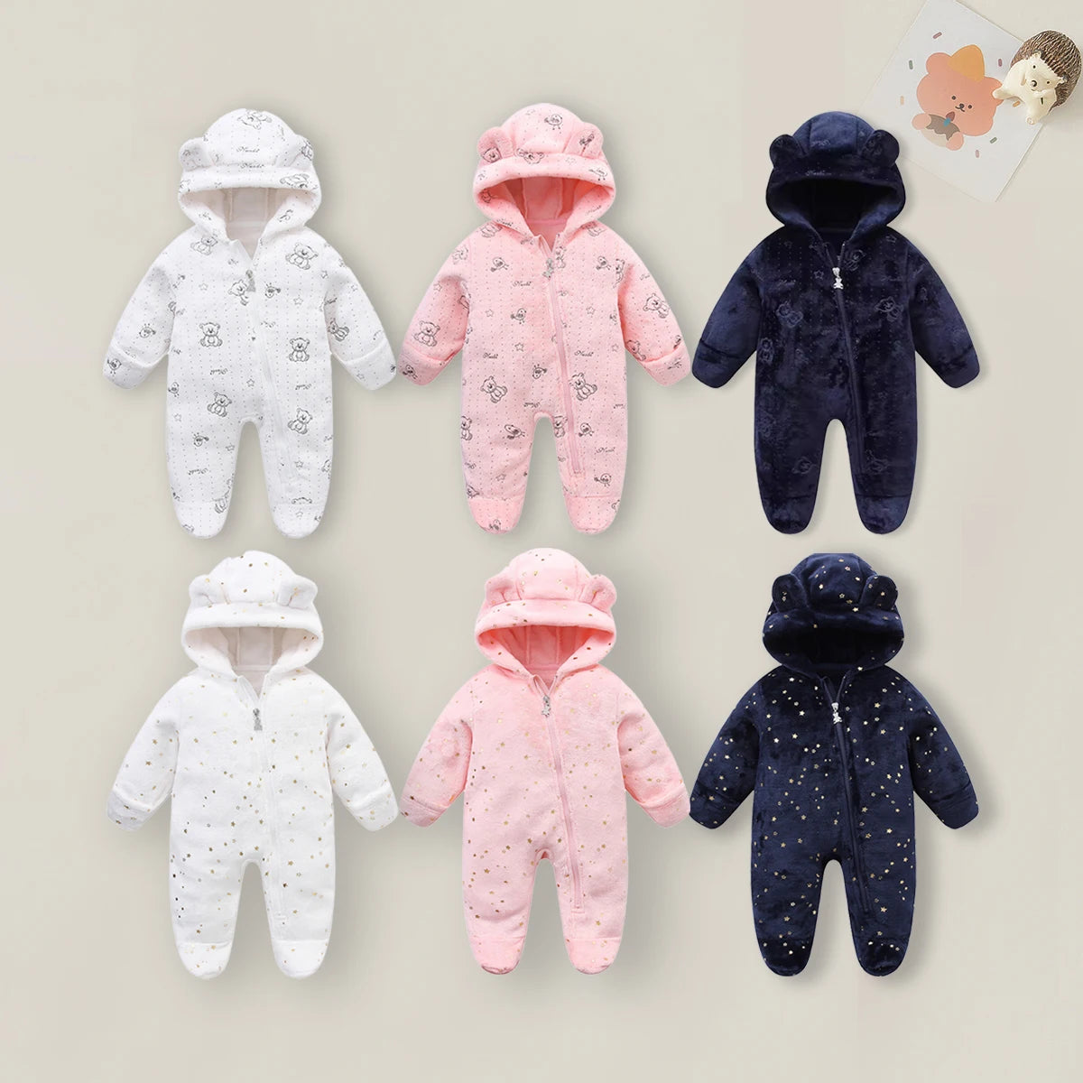 Newborn Baby Rompers - 0-12 Month Cartoon Cotton Baby Jumpsuit, Warm Flannel Bodysuit - ZOOMNSTORE