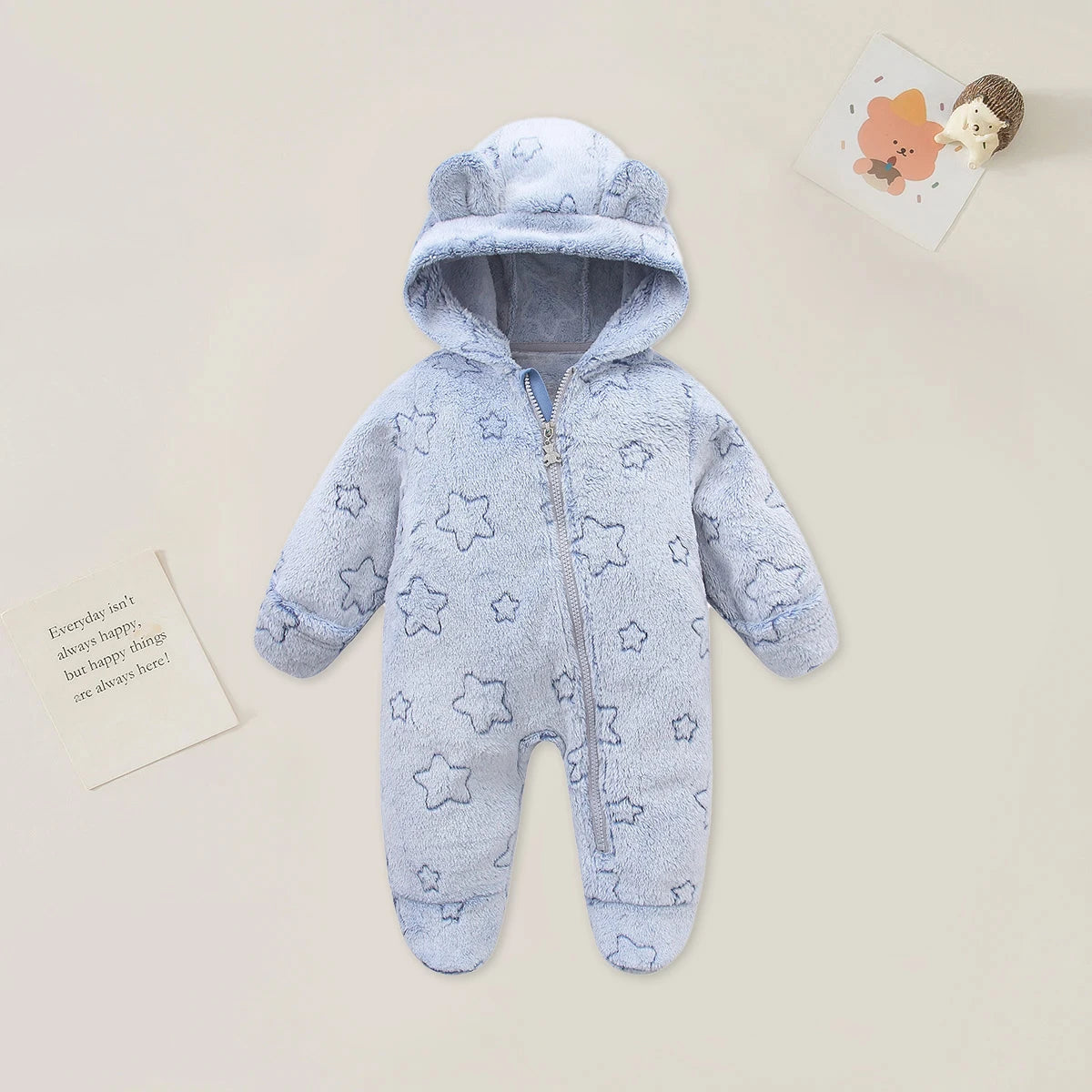 Newborn Baby Rompers - 0-12 Month Cartoon Cotton Baby Jumpsuit, Warm Flannel Bodysuit - ZOOMNSTORE