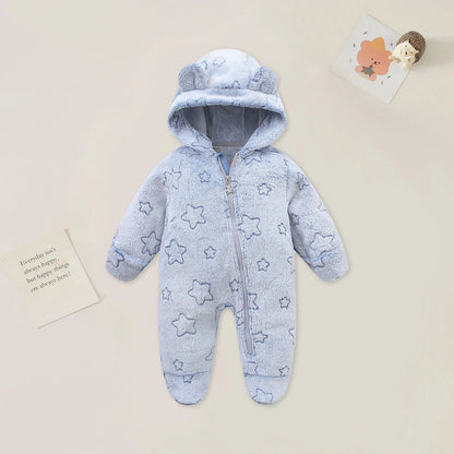 Newborn Baby Rompers - 0-12 Month Cartoon Cotton Baby Jumpsuit, Warm Flannel Bodysuit - ZOOMNSTORE
