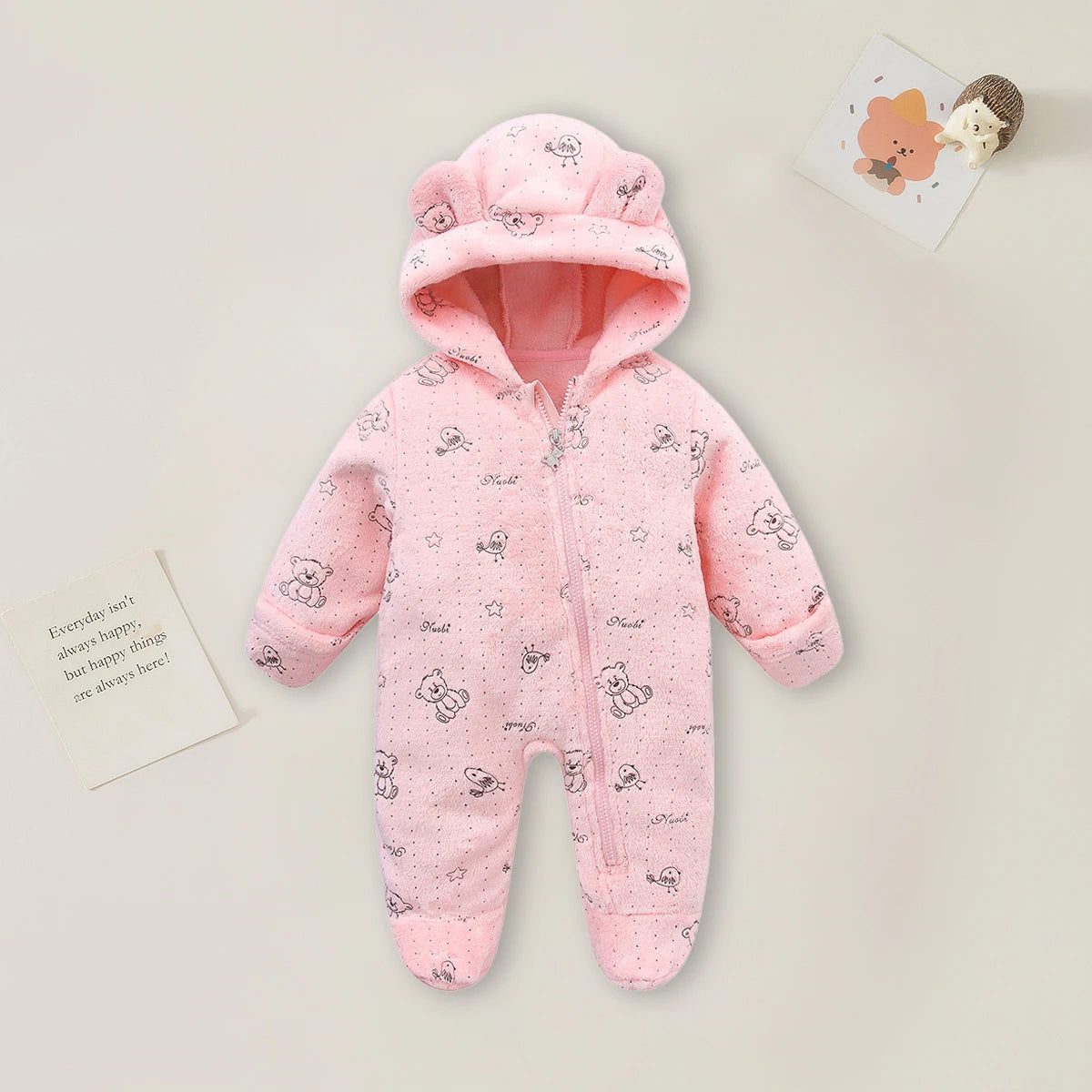 Newborn Baby Rompers - 0-12 Month Cartoon Cotton Baby Jumpsuit, Warm Flannel Bodysuit - ZOOMNSTORE