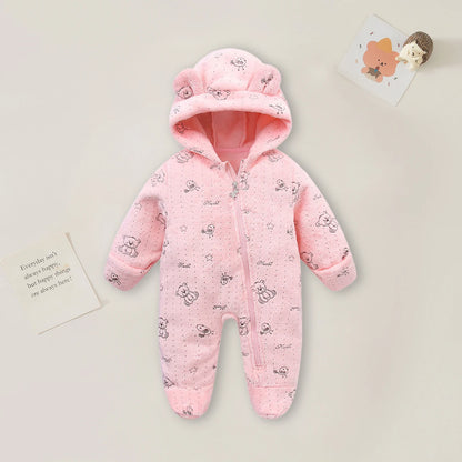 Newborn Baby Rompers - 0-12 Month Cartoon Cotton Baby Jumpsuit, Warm Flannel Bodysuit - ZOOMNSTORE