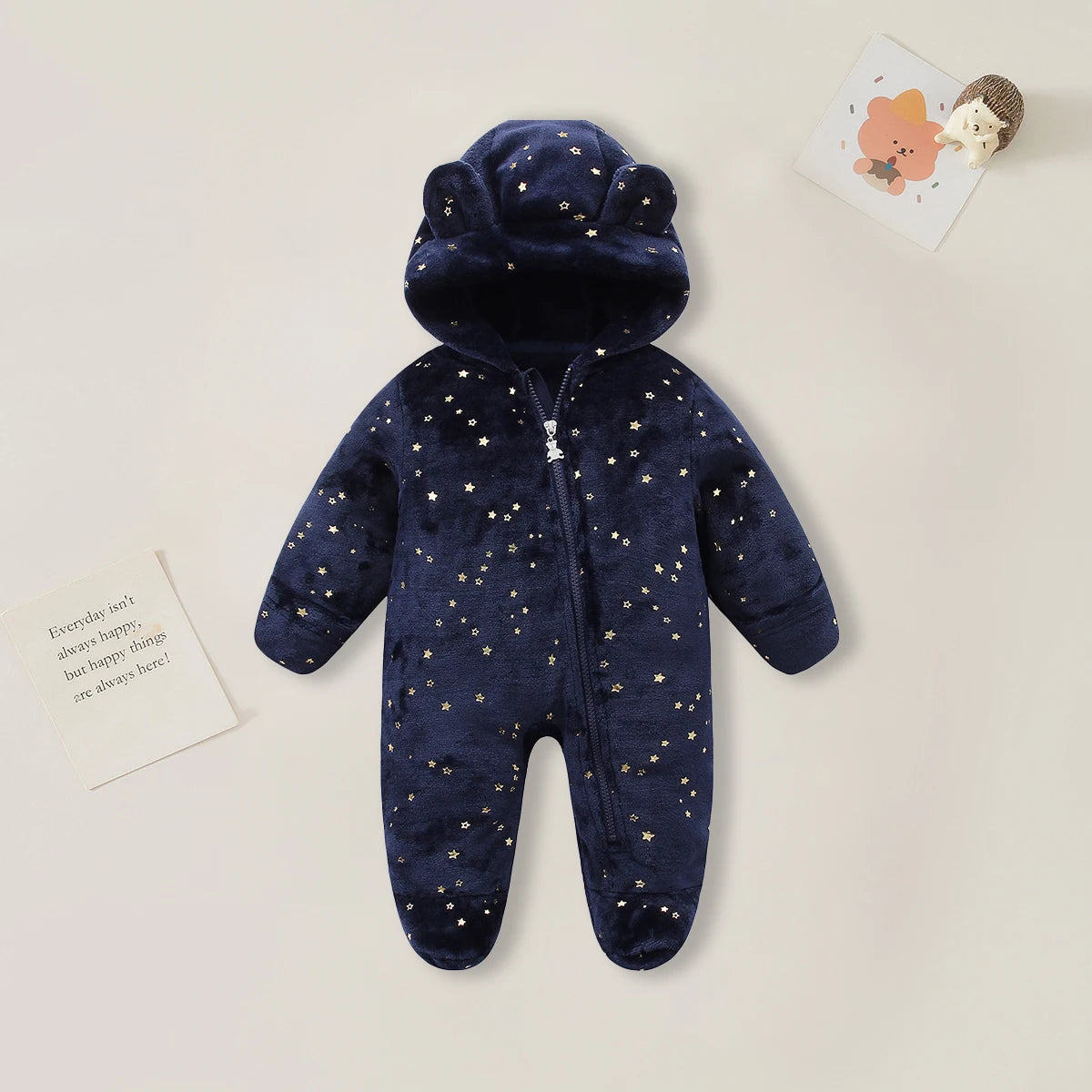 Newborn Baby Rompers - 0-12 Month Cartoon Cotton Baby Jumpsuit, Warm Flannel Bodysuit - ZOOMNSTORE