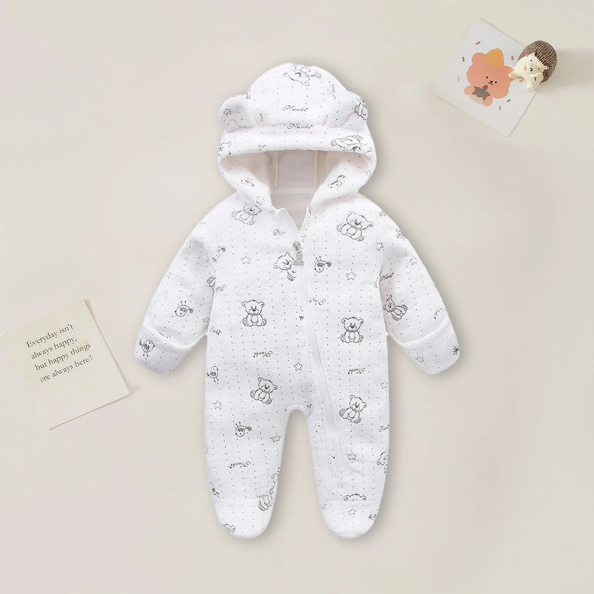 Newborn Baby Rompers - 0-12 Month Cartoon Cotton Baby Jumpsuit, Warm Flannel Bodysuit - ZOOMNSTORE