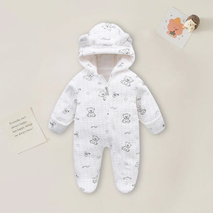 Newborn Baby Rompers - 0-12 Month Cartoon Cotton Baby Jumpsuit, Warm Flannel Bodysuit - ZOOMNSTORE