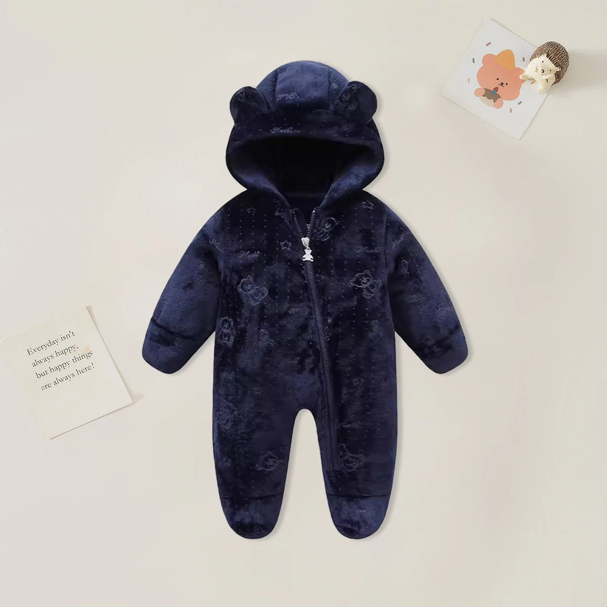 Newborn Baby Rompers - 0-12 Month Cartoon Cotton Baby Jumpsuit, Warm Flannel Bodysuit - ZOOMNSTORE