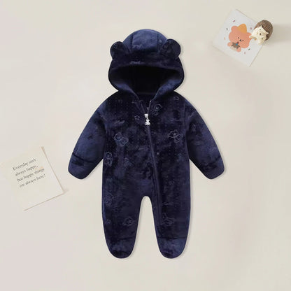 Newborn Baby Rompers - 0-12 Month Cartoon Cotton Baby Jumpsuit, Warm Flannel Bodysuit - ZOOMNSTORE