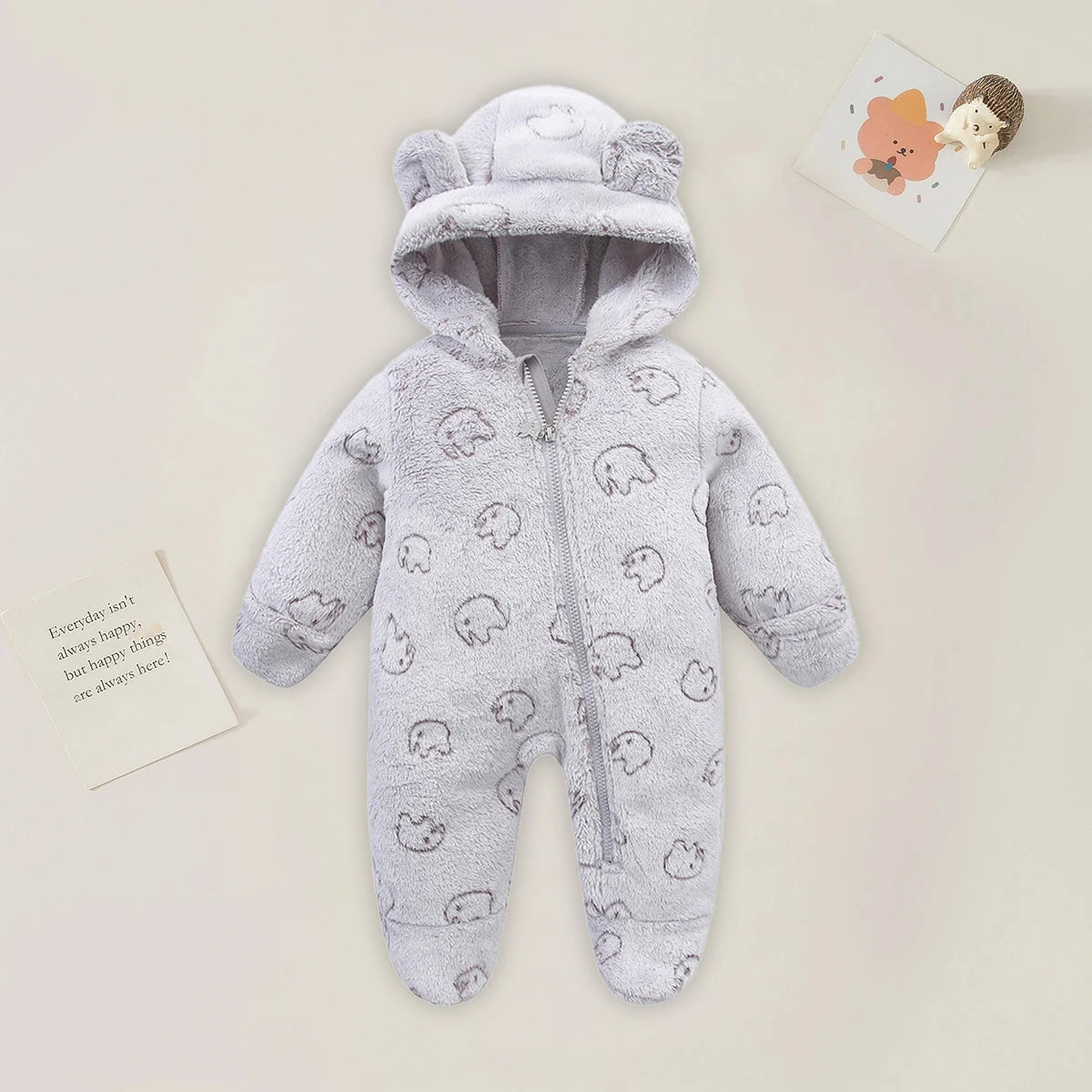 Newborn Baby Rompers - 0-12 Month Cartoon Cotton Baby Jumpsuit, Warm Flannel Bodysuit - ZOOMNSTORE