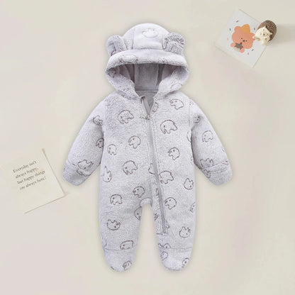Newborn Baby Rompers - 0-12 Month Cartoon Cotton Baby Jumpsuit, Warm Flannel Bodysuit - ZOOMNSTORE