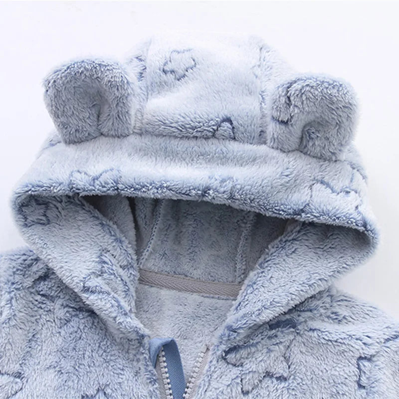 Newborn Baby Rompers - Hooded Infant Bodysuit With Zipper Closure | Flannel Unisex Wear - ZOOMNSTORE