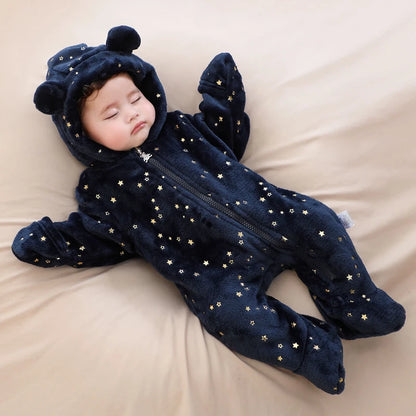 Newborn Baby Rompers - Hooded Infant Bodysuit With Zipper Closure | Flannel Unisex Wear - ZOOMNSTORE