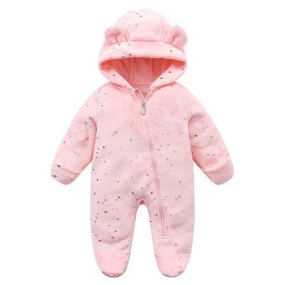 Newborn Baby Rompers - Hooded Infant Bodysuit With Zipper Closure | Flannel Unisex Wear - ZOOMNSTORE