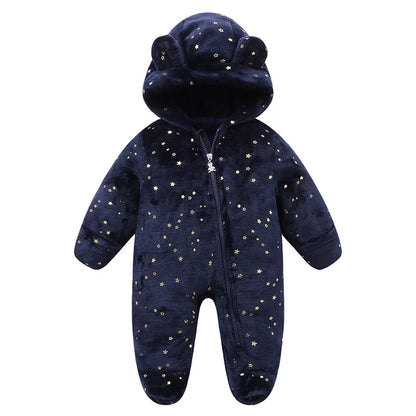 Newborn Baby Rompers - Hooded Infant Bodysuit With Zipper Closure | Flannel Unisex Wear - ZOOMNSTORE