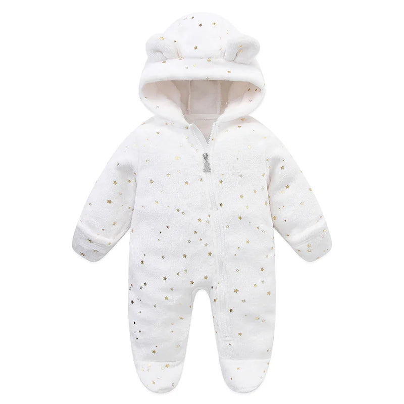 Newborn Baby Rompers - Hooded Infant Bodysuit With Zipper Closure | Flannel Unisex Wear - ZOOMNSTORE