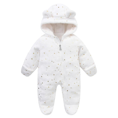 Newborn Baby Rompers - Hooded Infant Bodysuit With Zipper Closure | Flannel Unisex Wear - ZOOMNSTORE
