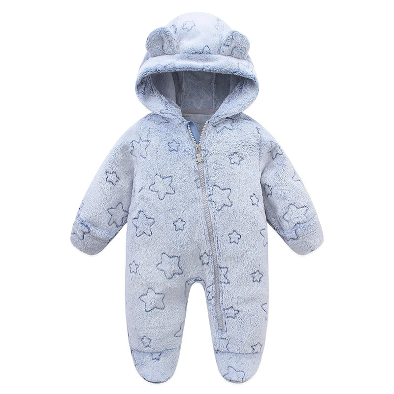 Newborn Baby Rompers - Hooded Infant Bodysuit With Zipper Closure | Flannel Unisex Wear - ZOOMNSTORE