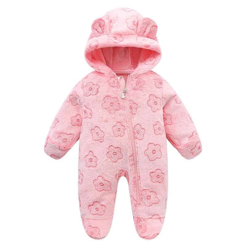 Newborn Baby Rompers - Hooded Infant Bodysuit With Zipper Closure | Flannel Unisex Wear - ZOOMNSTORE