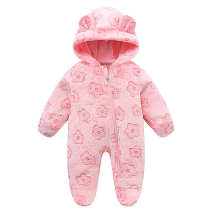 Newborn Baby Rompers - Hooded Infant Bodysuit With Zipper Closure | Flannel Unisex Wear - ZOOMNSTORE