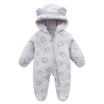 Newborn Baby Rompers - Hooded Infant Bodysuit With Zipper Closure | Flannel Unisex Wear - ZOOMNSTORE