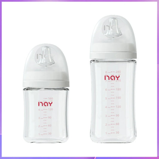 Newborns' wide caliber anti choking glass milk bottle 0-3 months bottle straight body newborn baby bottle - ZOOMNSTORE