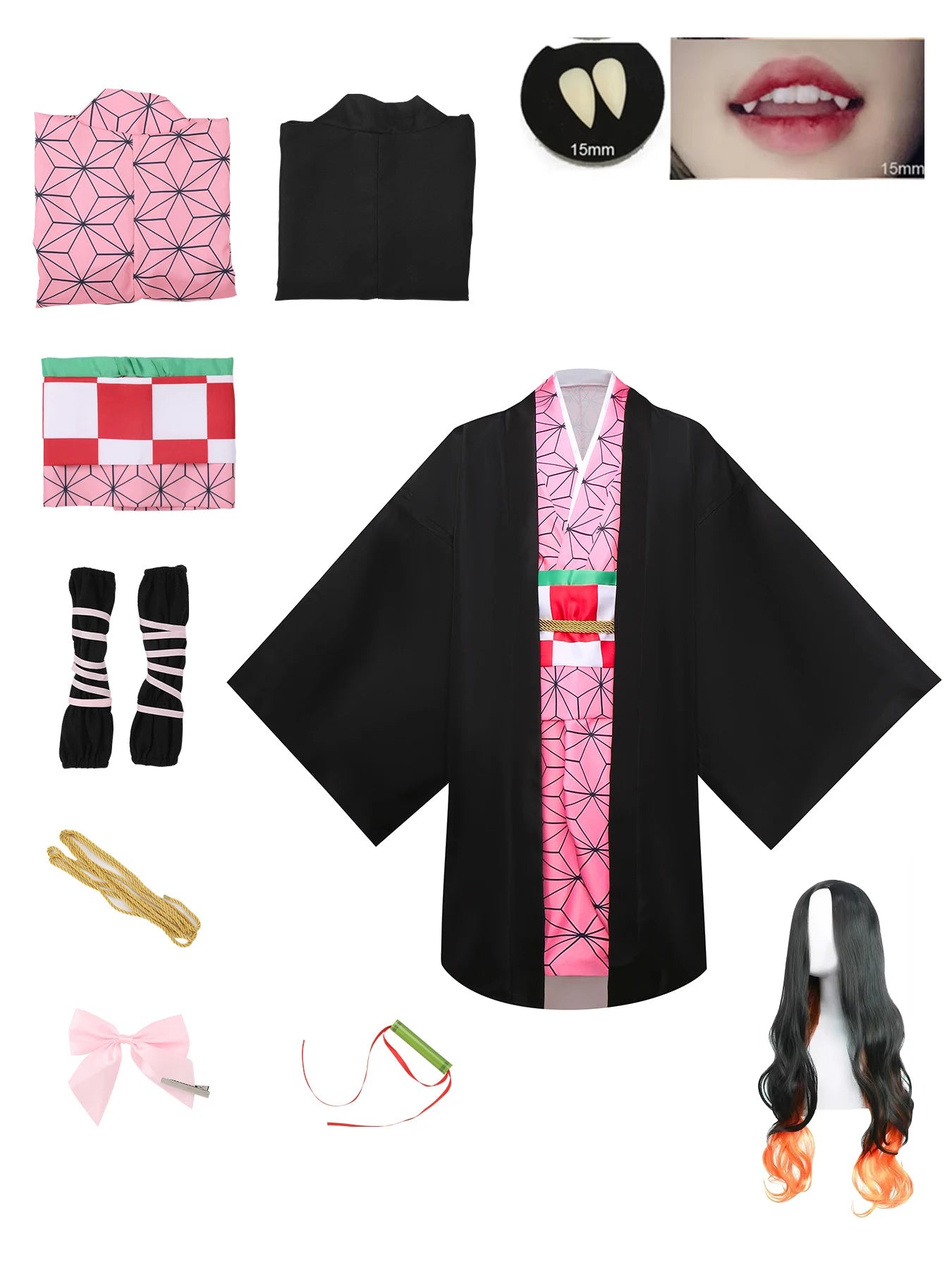 Anime Kimetsu No Yaiba Kamado Nezuko Cosplay Costume Kimono Demon Slayer Cosplay Wigs Hairs Halloween Carnival Women Outfit - ZOOMNSTORE