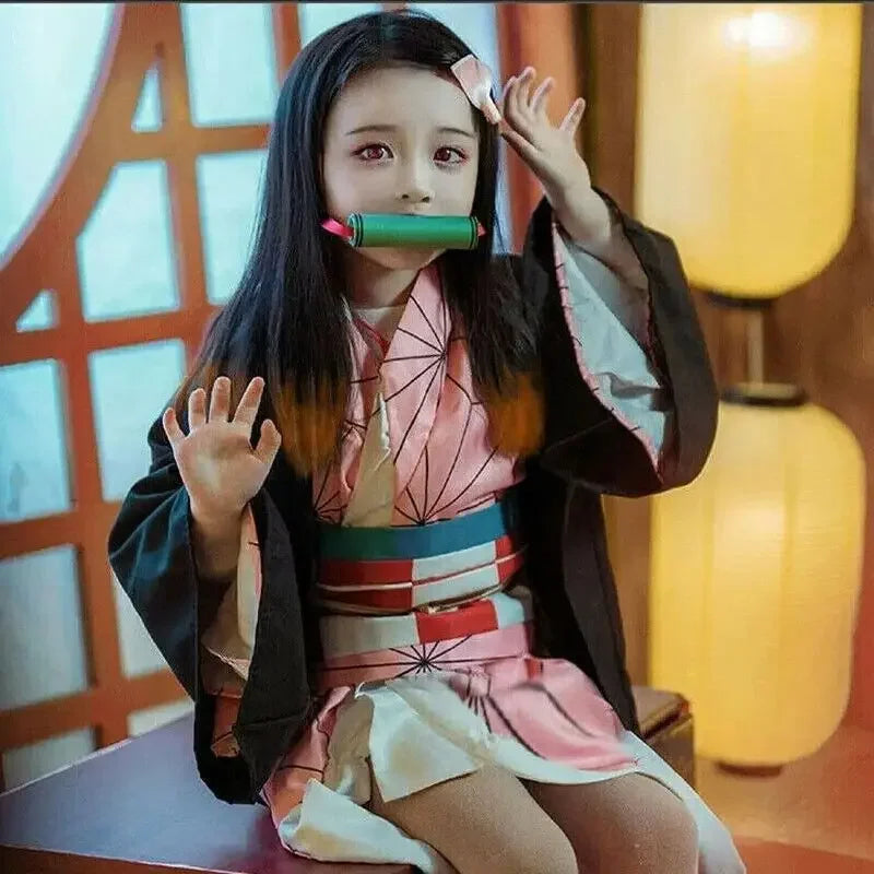 Anime Kimetsu No Yaiba Kamado Nezuko Cosplay Costume Kimono Demon Slayer Cosplay Wigs Hairs Halloween Carnival Women Outfit - ZOOMNSTORE