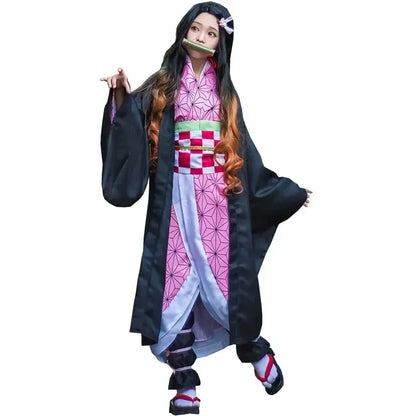 Anime Kimetsu No Yaiba Kamado Nezuko Cosplay Costume Kimono Demon Slayer Cosplay Wigs Hairs Halloween Carnival Women Outfit - ZOOMNSTORE