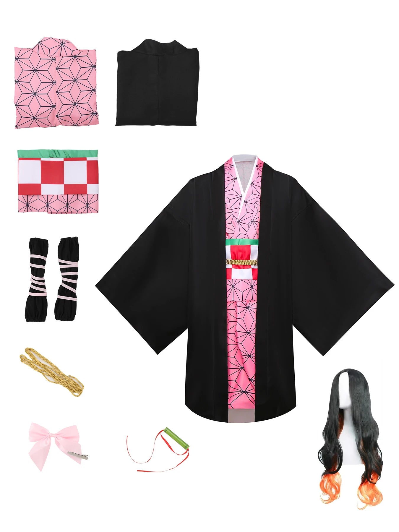 Anime Kimetsu No Yaiba Kamado Nezuko Cosplay Costume Kimono Demon Slayer Cosplay Wigs Hairs Halloween Carnival Women Outfit - ZOOMNSTORE