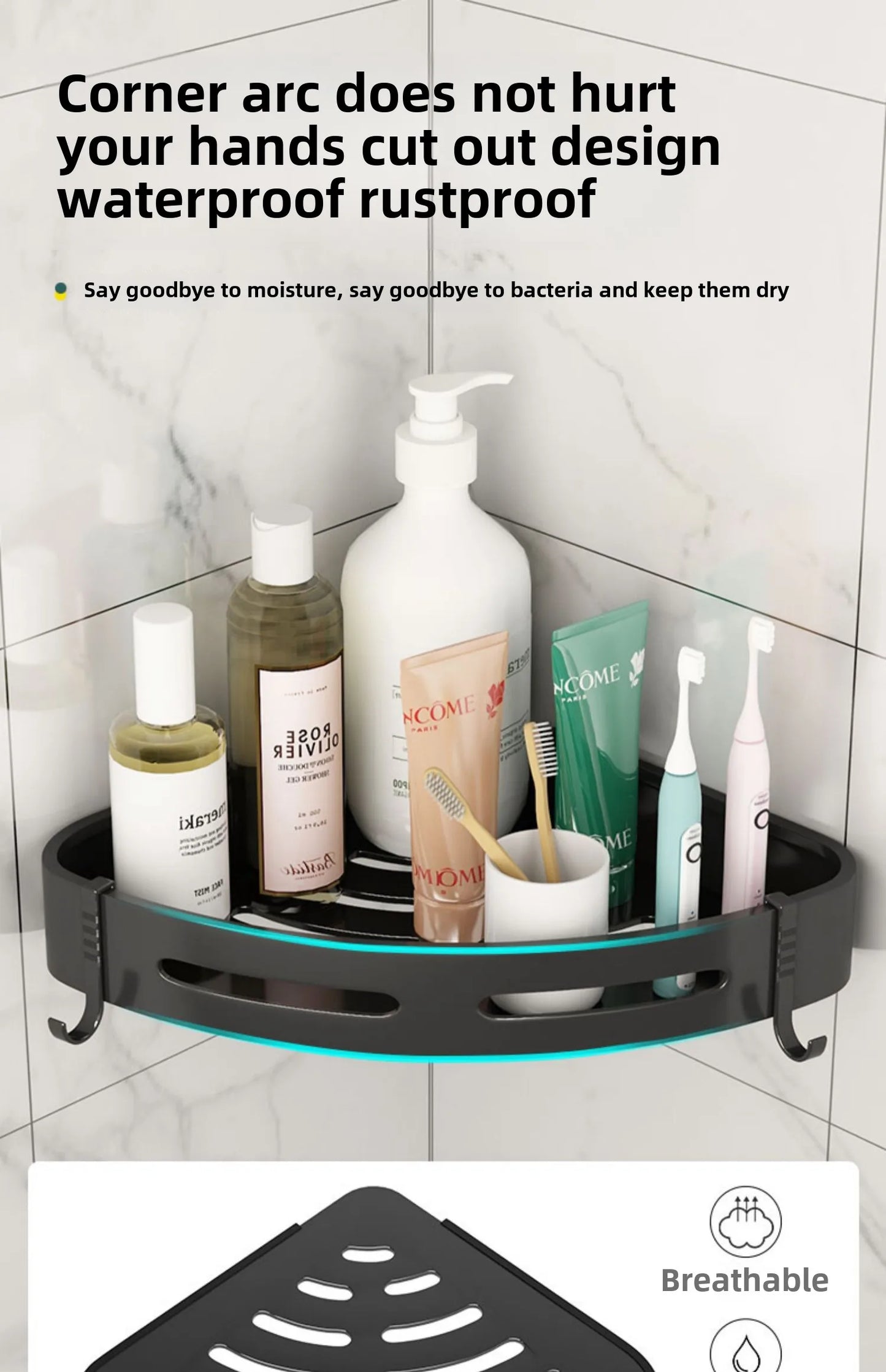 No Drill Waterproof Shower Shelf - Strong Adhesive Bathroom Organizer for Shampoo  Towels - ZOOMNSTORE