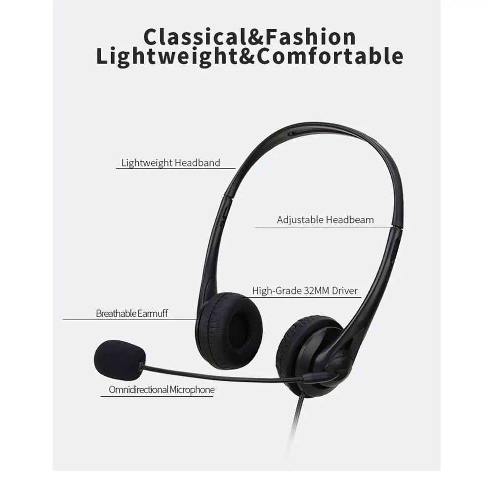 Noise Cancelling Computer Headset - 35mmUSB Wired Stereo for Video Conferencing and Chatting - ZOOMNSTORE