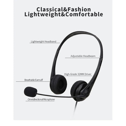 Noise Cancelling Computer Headset - 35mmUSB Wired Stereo for Video Conferencing and Chatting - ZOOMNSTORE