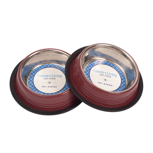 Country Living Set of 2 Ribbed Non-Slip Pet Bowls – Merlot Red - ZOOMNSTORE