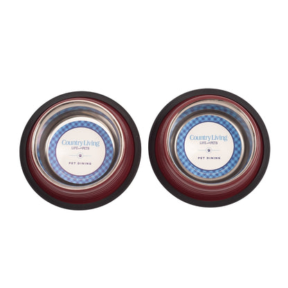 Country Living Set of 2 Ribbed Non-Slip Pet Bowls – Merlot Red - ZOOMNSTORE